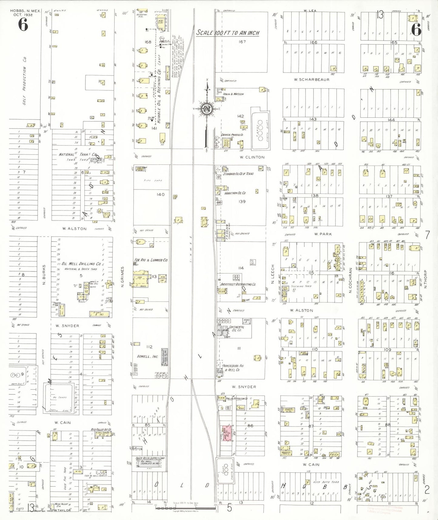 Sanborn Fire Insurance Map from Hobbs, Lea County, New Mexico (1938), Sheet #0006 - Complete Map Set gallery image, historic Sanborn map, vintage wall art, New Mexico New Mexico
