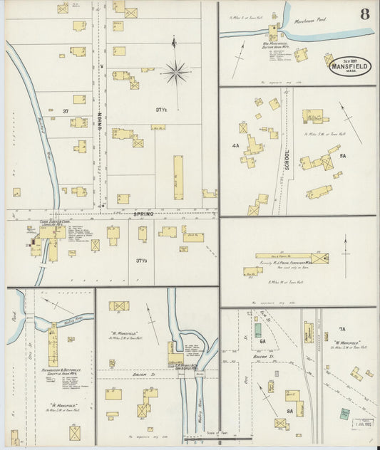 Sanborn Fire Insurance Map from Mansfield, Bristol County, Massachusetts (1897), Sheet #0008 - Historic Sanborn Fire Insurance Map Print, vintage old map wall art, antique decor, genealogy gift, Massachusetts Massachusetts map