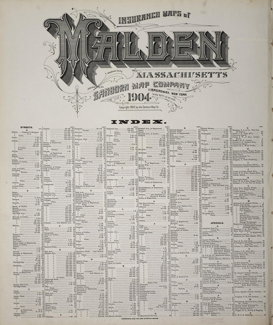 Sanborn Fire Insurance Map from Malden, Middlesex County, Massachusetts. (1904) – Historic Sanborn Fire Insurance Map Print