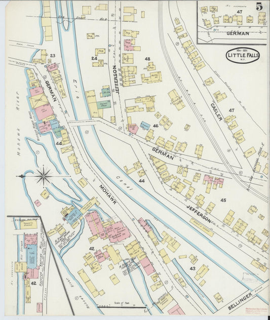 Sanborn Fire Insurance Map from Little Falls, Herkimer County, New York (1891), Sheet #0005 - Historic Sanborn Fire Insurance Map Print, vintage old map wall art, antique decor, genealogy gift, New York New York map