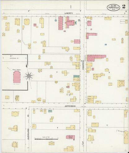 Sanborn Fire Insurance Map from York[ville], York County, South Carolina (1905), Sheet #0002 - Complete Map Set gallery image, historic Sanborn map, vintage wall art, South Carolina South Carolina