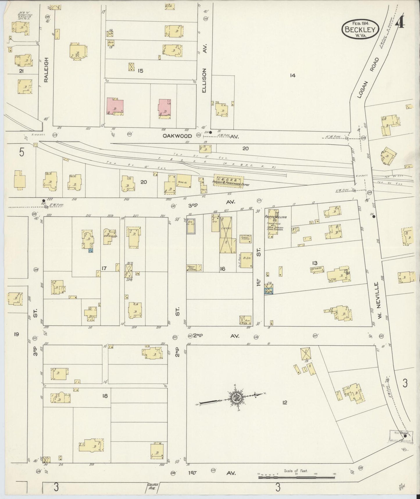 Sanborn Fire Insurance Map from Beckley, Raleigh County, West Virginia (1914), Sheet #0004 - Complete Map Set gallery image, historic Sanborn map, vintage wall art, West Virginia West Virginia