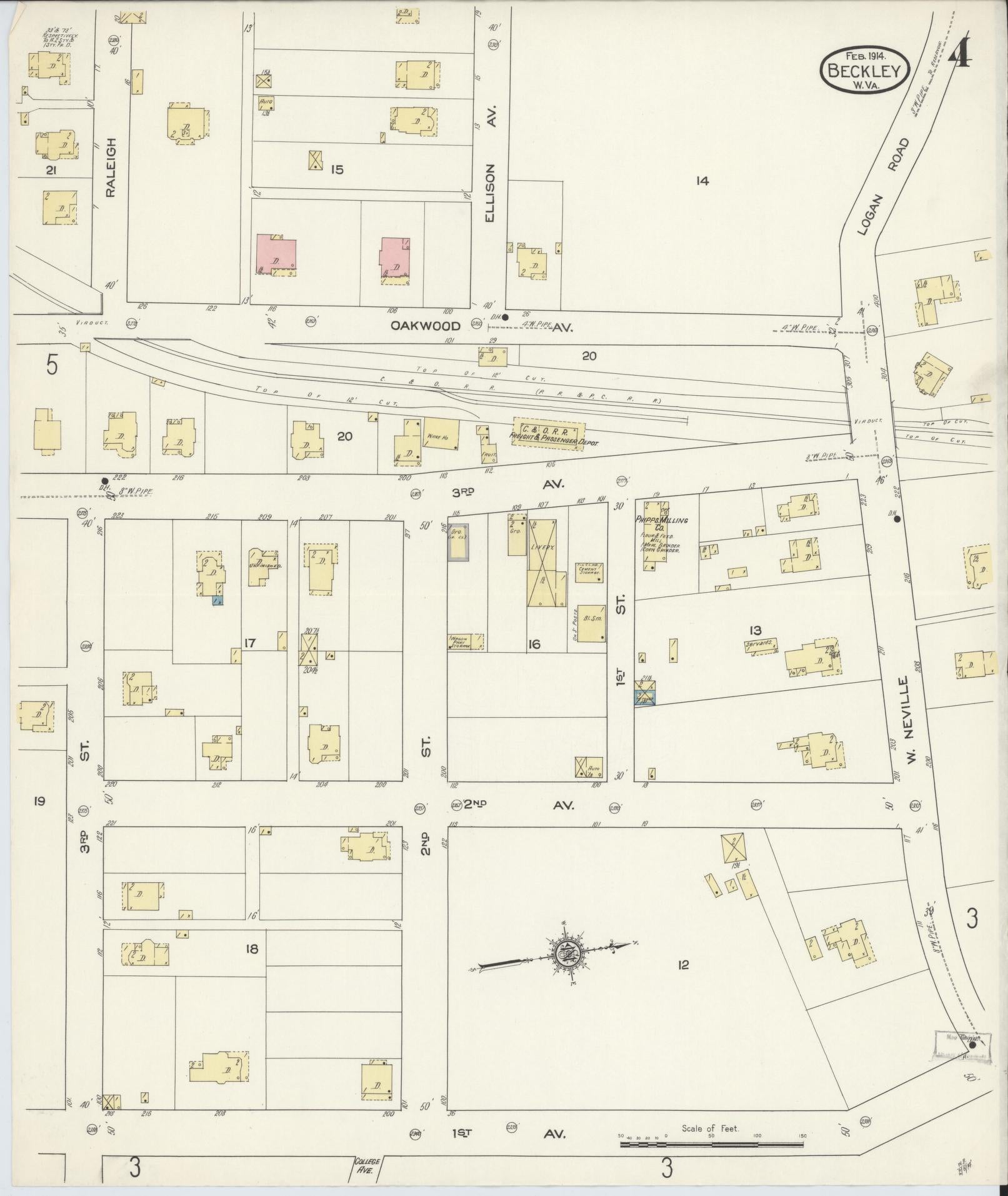 Sanborn Fire Insurance Map from Beckley, Raleigh County, West Virginia (1914), Sheet #0004 - Complete Map Set gallery image, historic Sanborn map, vintage wall art, West Virginia West Virginia