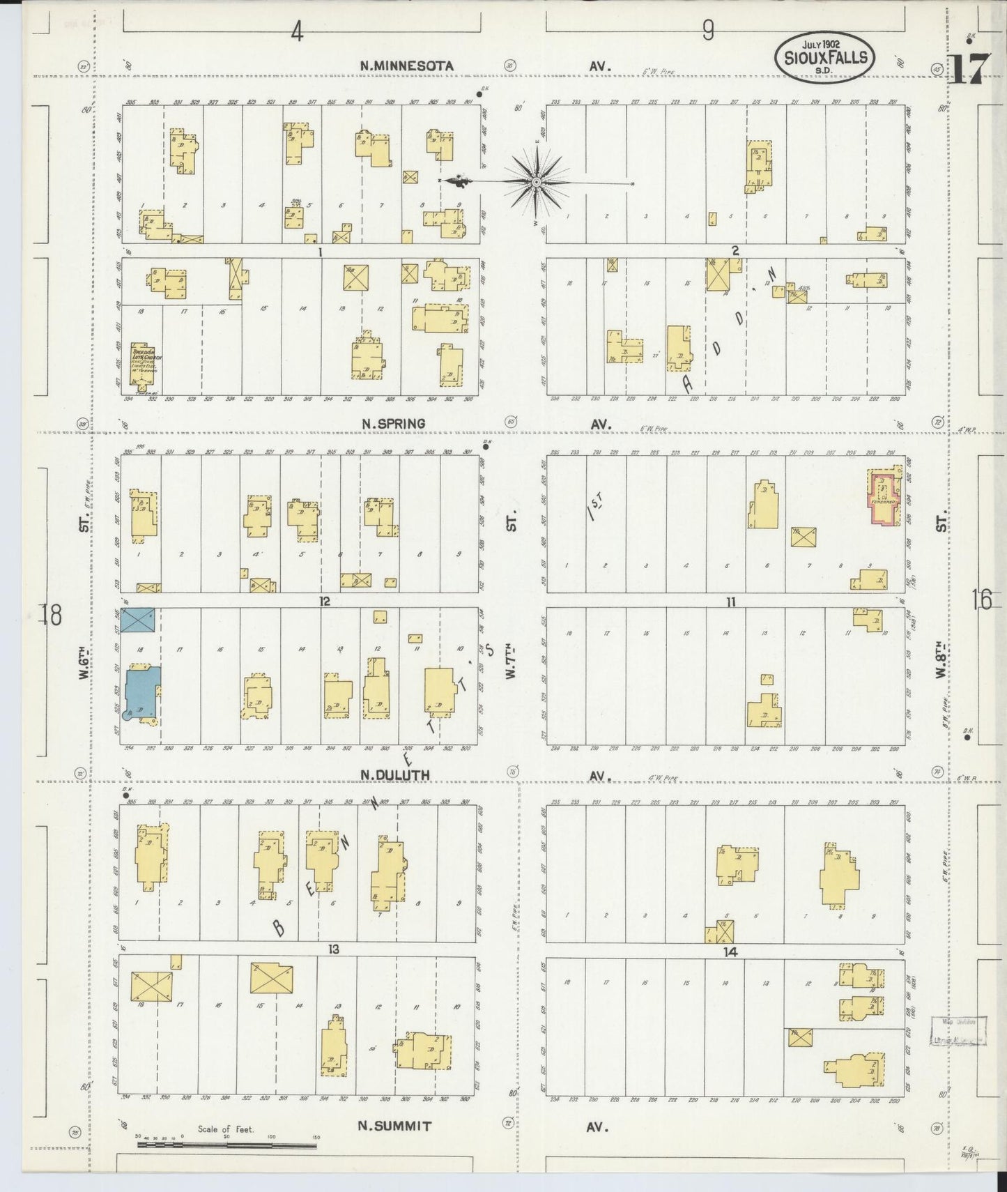 Sanborn Fire Insurance Map from Sioux Falls, Minnehaha County, South Dakota (1902), Sheet #0017 - Complete Map Set gallery image, historic Sanborn map, vintage wall art, South Dakota South Dakota