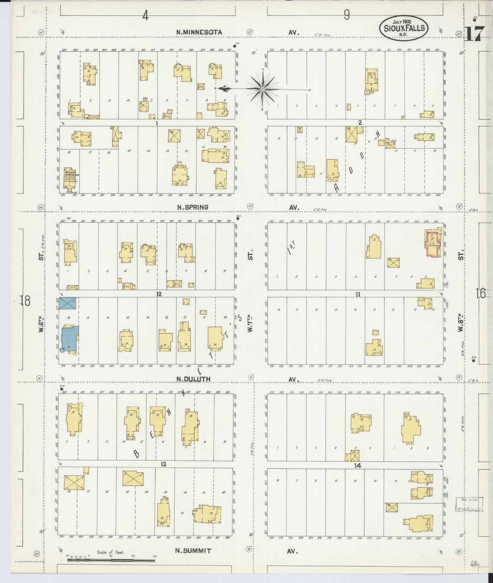 Sanborn Fire Insurance Map from Sioux Falls, Minnehaha County, South Dakota (1902), Sheet #0017 - Complete Map Set gallery image, historic Sanborn map, vintage wall art, South Dakota South Dakota
