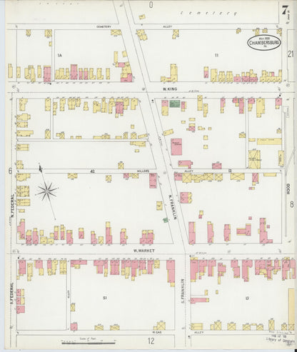 Sanborn Fire Insurance Map from Chambersburg, Franklin County, Pennsylvania (1899), Sheet #0007 - Historic Sanborn Fire Insurance Map Print, vintage old map wall art, antique decor, genealogy gift, Pennsylvania Pennsylvania map