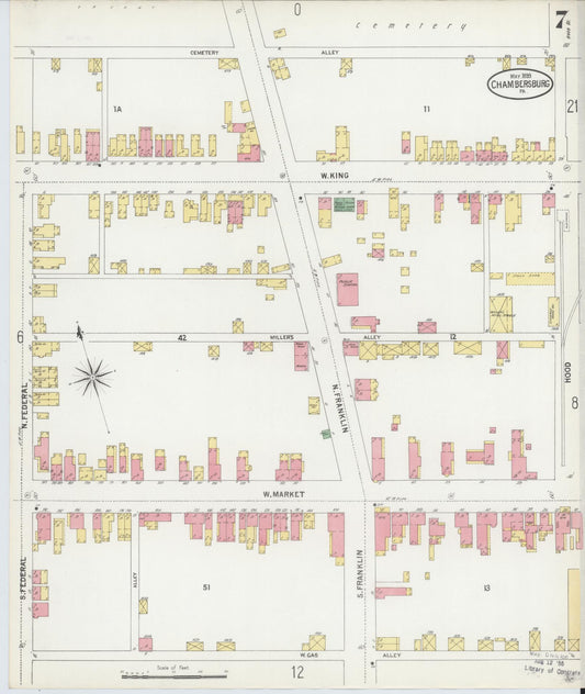Sanborn Fire Insurance Map from Chambersburg, Franklin County, Pennsylvania (1899), Sheet #0007 - Historic Sanborn Fire Insurance Map Print, vintage old map wall art, antique decor, genealogy gift, Pennsylvania Pennsylvania map