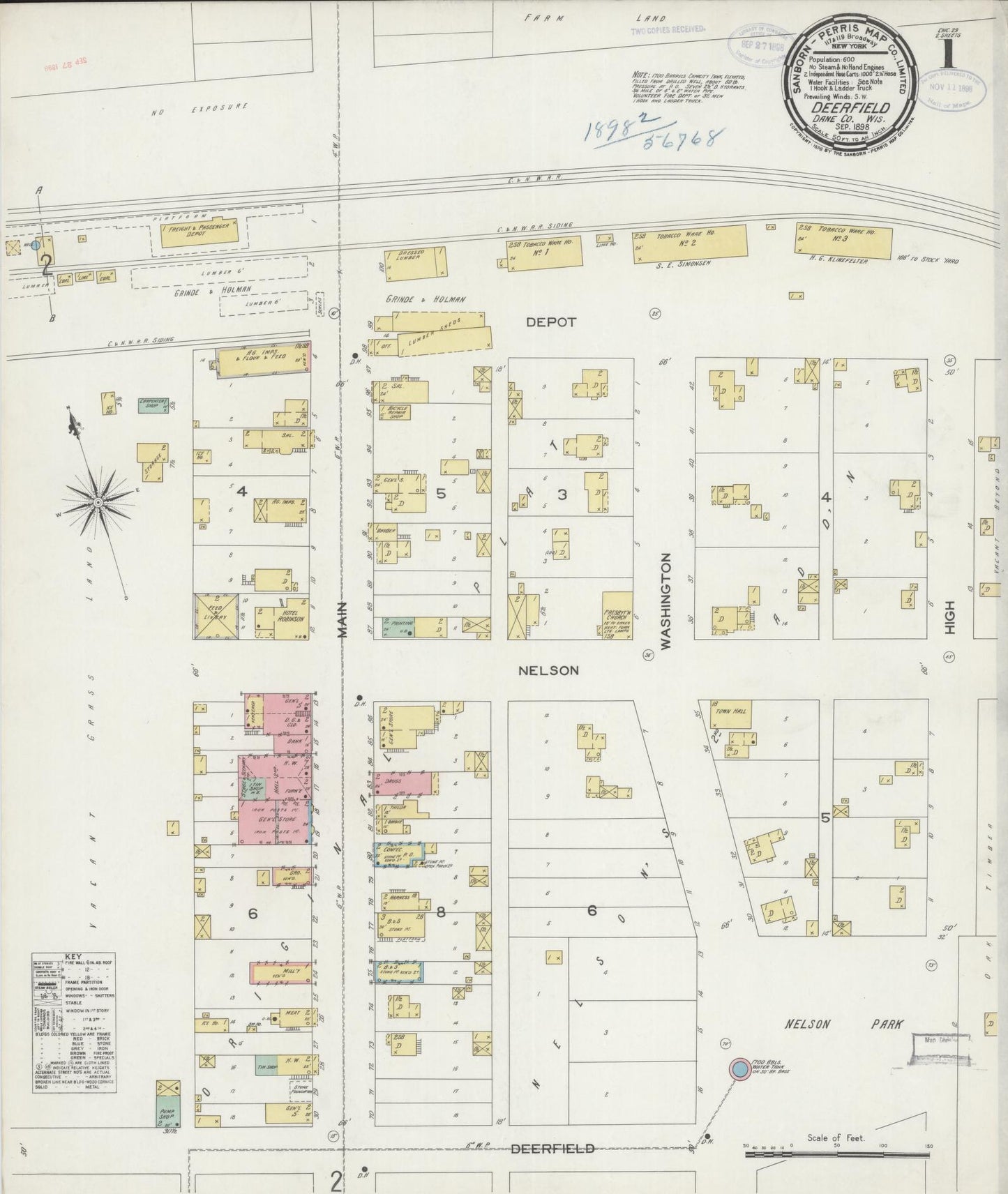 Sanborn Fire Insurance Map from Deerfield, Dane County, Wisconsin (1898), Sheet #0001 - Historic Sanborn Fire Insurance Map Print, vintage old map wall art, antique decor, genealogy gift, Wisconsin Wisconsin map