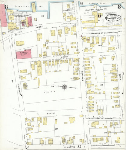 Sanborn Fire Insurance Map from Elizabeth City, Pasquotank County, North Carolina (1923), Sheet #0008 - Complete Map Set gallery image, historic Sanborn map, vintage wall art, North Carolina North Carolina