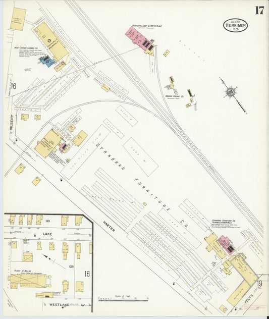 Sanborn Fire Insurance Map from Herkimer, Herkimer County, New York (1911), Sheet #0017 - Historic Sanborn Fire Insurance Map Print, vintage old map wall art, antique decor, genealogy gift, New York New York map