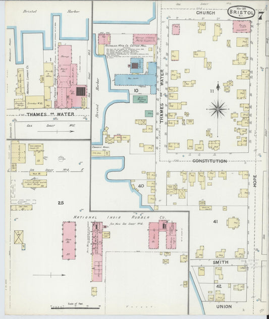Sanborn Fire Insurance Map from Bristol, Bristol County, Rhode Island (1891), Sheet #0007 - Historic Sanborn Fire Insurance Map Print, vintage old map wall art, antique decor, genealogy gift, Rhode Island Rhode Island map