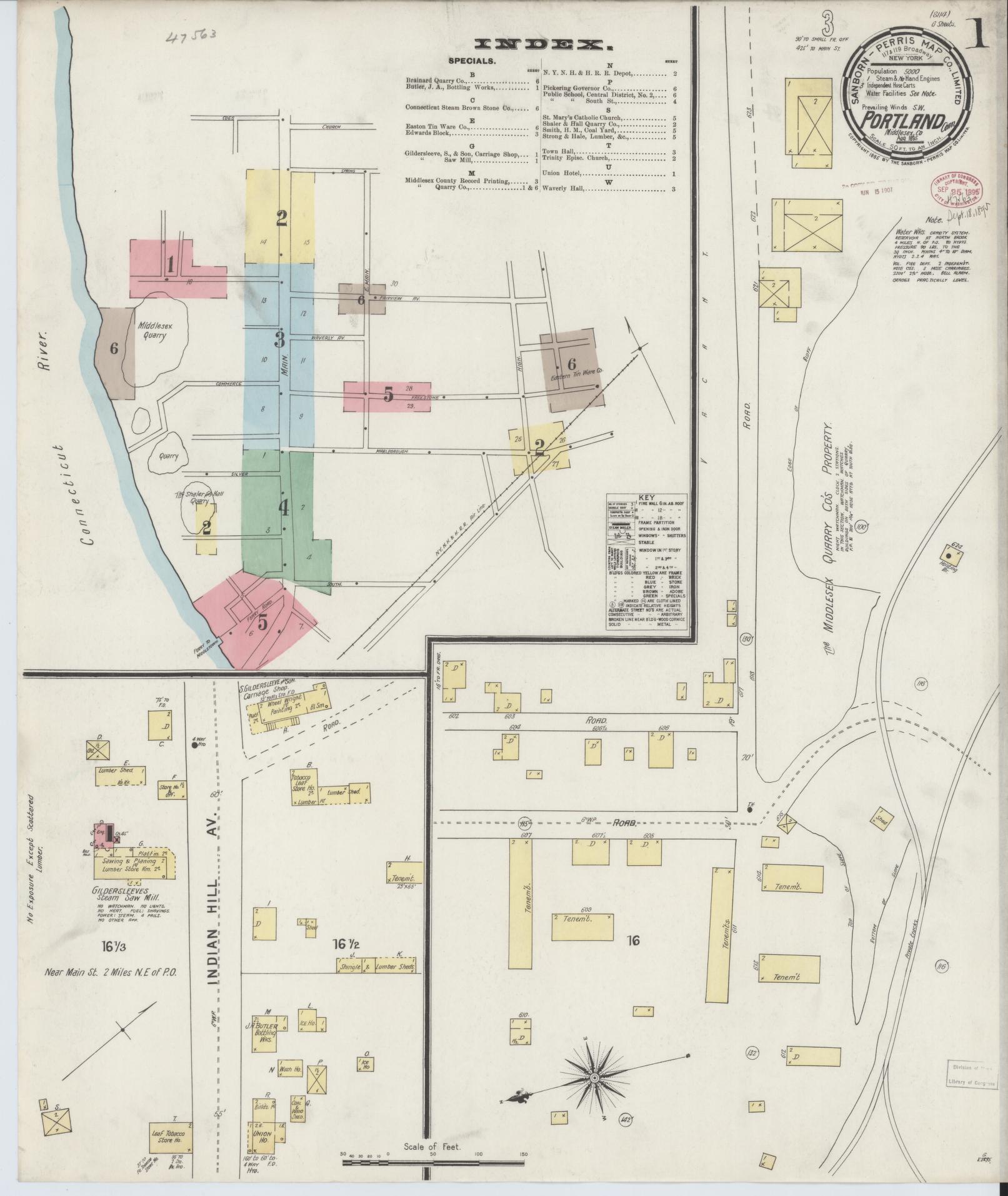 Sanborn Fire Insurance Map from Portland, Middlesex County, Connecticut (1895), Sheet #0001 - Complete Map Set gallery image, historic Sanborn map, vintage wall art, Connecticut Connecticut