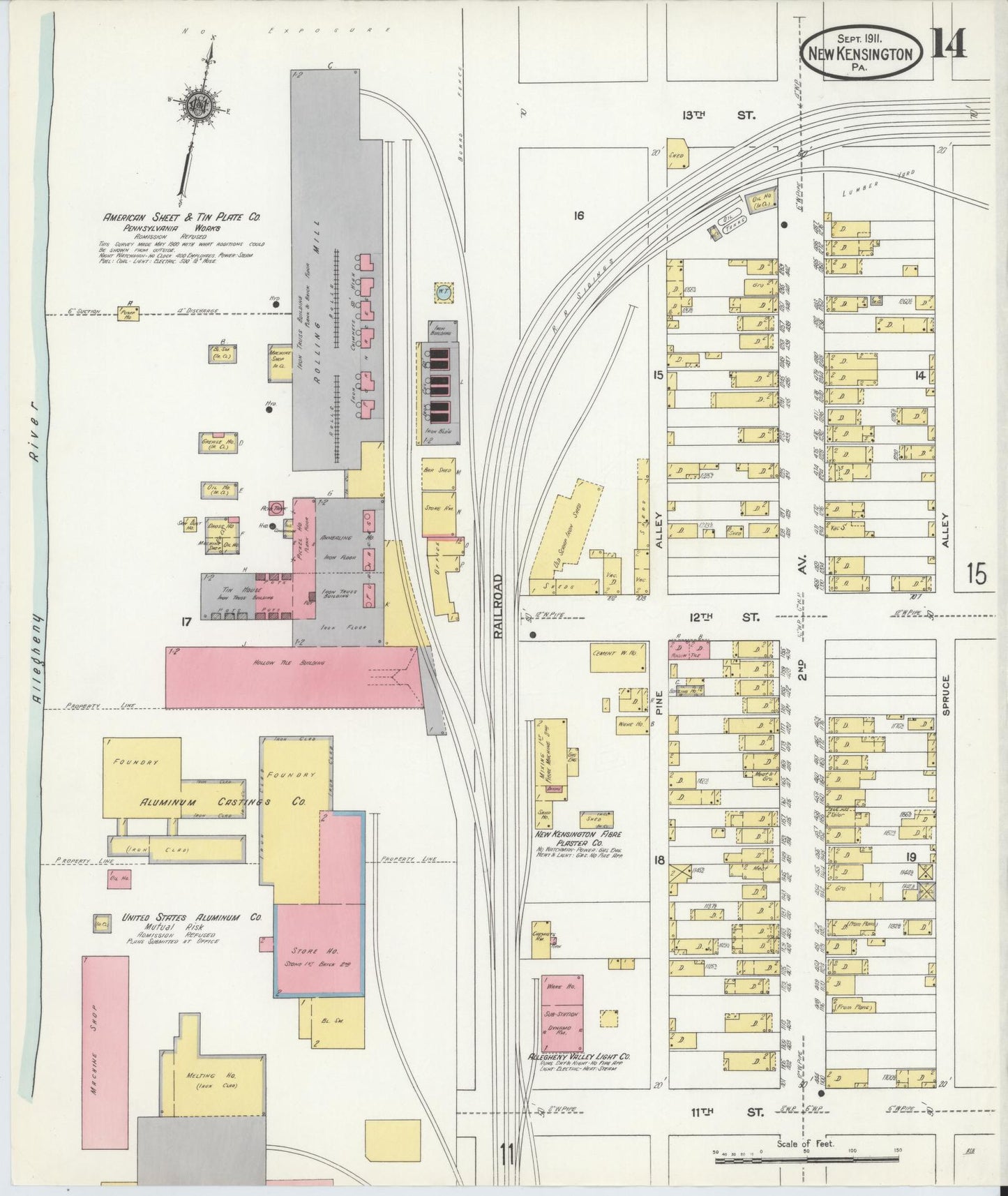 Sanborn Fire Insurance Map from New Kensington, Westmoreland County, Pennsylvania (1911), Sheet #0014 - Complete Map Set gallery image, historic Sanborn map, vintage wall art, Pennsylvania Pennsylvania