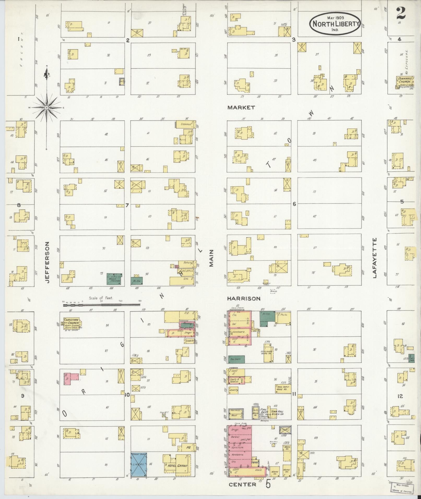 Sanborn Fire Insurance Map from North Liberty, Saint Joseph County, Indiana (1909), Sheet #0002 - Historic Sanborn Fire Insurance Map Print, vintage old map wall art, antique decor, genealogy gift, Indiana Indiana map