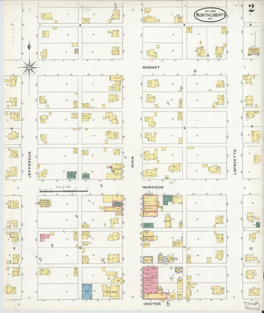Sanborn Fire Insurance Map from North Liberty, Saint Joseph County, Indiana (1909), Sheet #0002 - Historic Sanborn Fire Insurance Map Print, vintage old map wall art, antique decor, genealogy gift, Indiana Indiana map