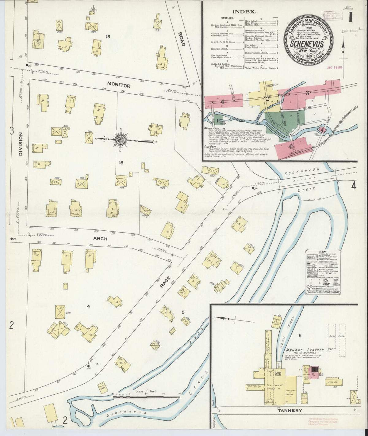 Sanborn Fire Insurance Map from Schenevus, Otsego County, New York (1910), Sheet #0001 - Historic Sanborn Fire Insurance Map Print, vintage old map wall art, antique decor, genealogy gift, New York New York map