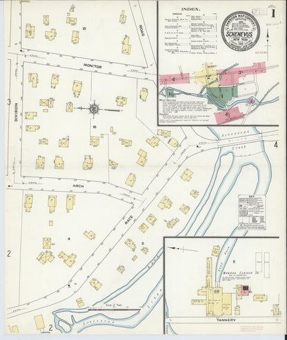 Sanborn Fire Insurance Map from Schenevus, Otsego County, New York (1910), Sheet #0001 - Historic Sanborn Fire Insurance Map Print, vintage old map wall art, antique decor, genealogy gift, New York New York map