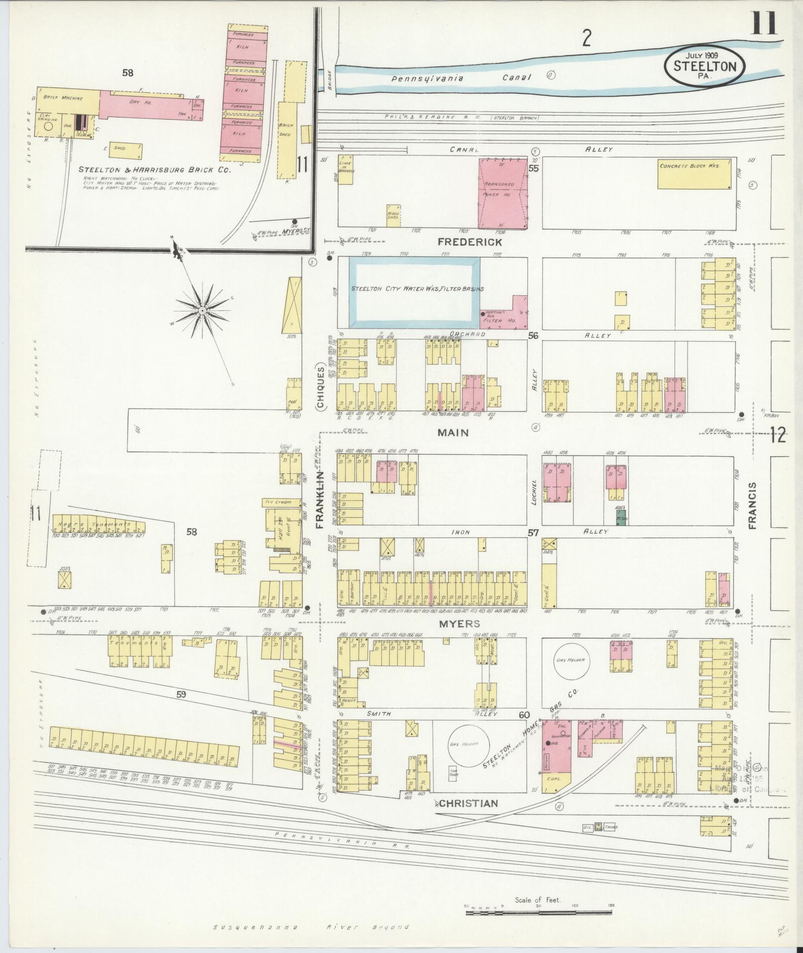 Sanborn Fire Insurance Map from Steelton, Dauphin County, Pennsylvania (1909), Sheet #0011 - Complete Map Set gallery image, historic Sanborn map, vintage wall art, Pennsylvania Pennsylvania