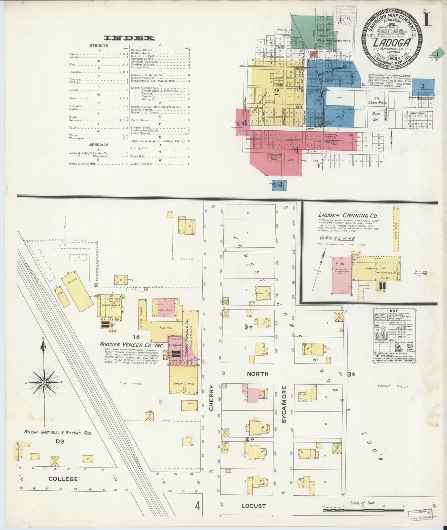 Sanborn Fire Insurance Map from Ladoga, Montgomery County, Indiana (1908), Sheet #0001 - Complete Map Set gallery image, historic Sanborn map, vintage wall art, Indiana Indiana