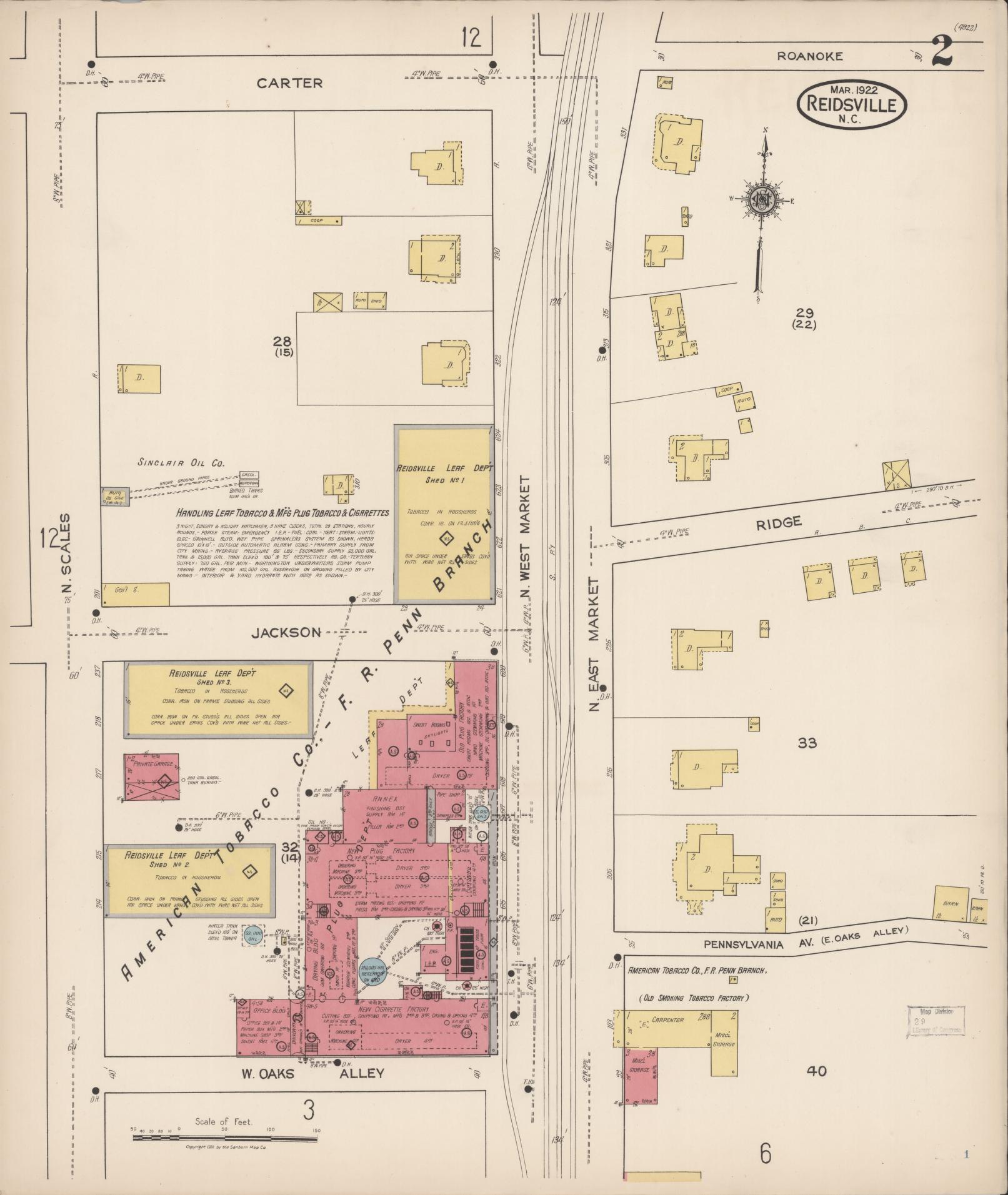 Sanborn Fire Insurance Map from Reidsville, Rockingham County, North Carolina (1922), Sheet #0002 - Complete Map Set gallery image, historic Sanborn map, vintage wall art, North Carolina North Carolina