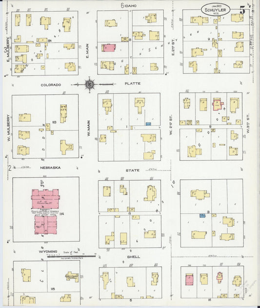 Sanborn Fire Insurance Map from Schuyler, Colfax County, Nebraska (1923), Sheet #0005 - Historic Sanborn Fire Insurance Map Print, vintage old map wall art, antique decor, genealogy gift, Nebraska Nebraska map