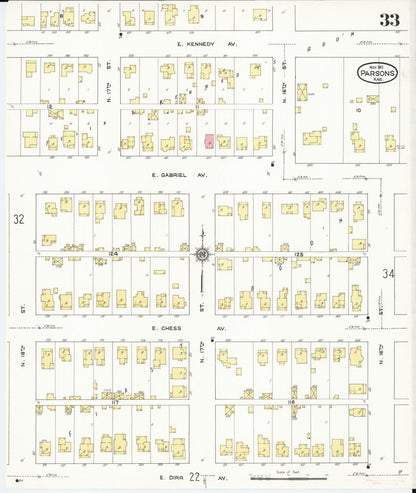 Sanborn Fire Insurance Map from Parsons, Labette County, Kansas (1911), Sheet #0033 - Complete Map Set gallery image, historic Sanborn map, vintage wall art, Kansas Kansas
