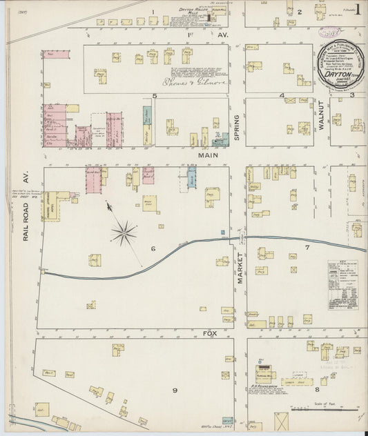 Sanborn Fire Insurance Map from Dayton, Rhea County, Tennessee (1887), Sheet #0001 - Complete Map Set gallery image, historic Sanborn map, vintage wall art, Tennessee Tennessee