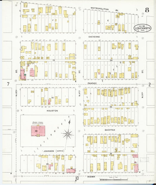 Sanborn Fire Insurance Map from Leavenworth, Leavenworth County, Kansas (1905), Sheet #0009 - Historic Sanborn Fire Insurance Map Print, vintage old map wall art, antique decor, genealogy gift, Kansas Kansas map