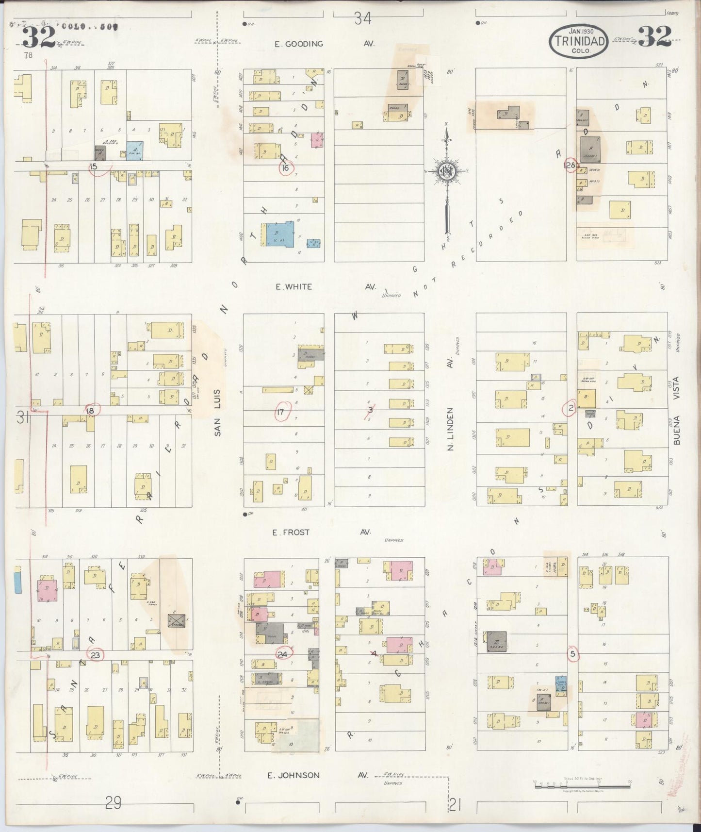 Sanborn Fire Insurance Map from Trinidad, Las Animas County, Colorado (1948), Sheet #0032 - Complete Map Set gallery image, historic Sanborn map, vintage wall art, Colorado Colorado