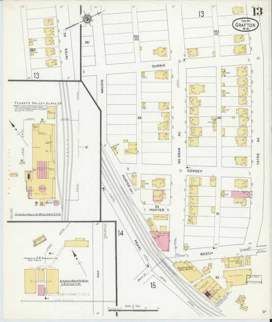 Sanborn Fire Insurance Map from Grafton, Taylor County, West Virginia (1911), Sheet #0013 - Historic Sanborn Fire Insurance Map Print, vintage old map wall art, antique decor, genealogy gift, West Virginia West Virginia map