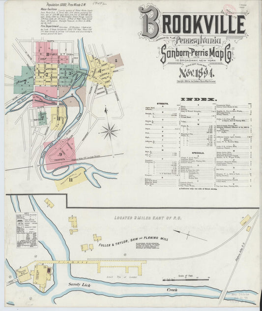 Sanborn Fire Insurance Map from Brookville, Jefferson County, Pennsylvania (1894), Sheet #0001 - Historic Sanborn Fire Insurance Map Print, vintage old map wall art, antique decor, genealogy gift, Pennsylvania Pennsylvania map