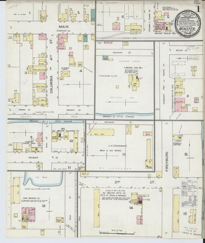 Sanborn Fire Insurance Map from Minster, Auglaize County, Ohio (1893), Sheet #0001 - Historic Sanborn Fire Insurance Map Print, vintage old map wall art, antique decor, genealogy gift, Ohio Ohio map