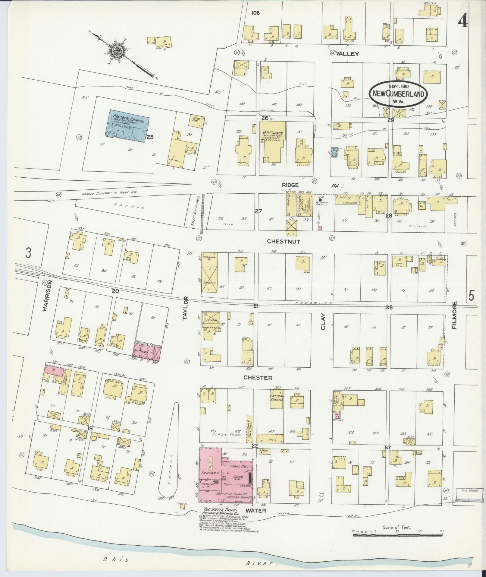 Sanborn Fire Insurance Map from New Cumberland, Hancock County, West Virginia (1910), Sheet #0004 - Complete Map Set gallery image, historic Sanborn map, vintage wall art, West Virginia West Virginia