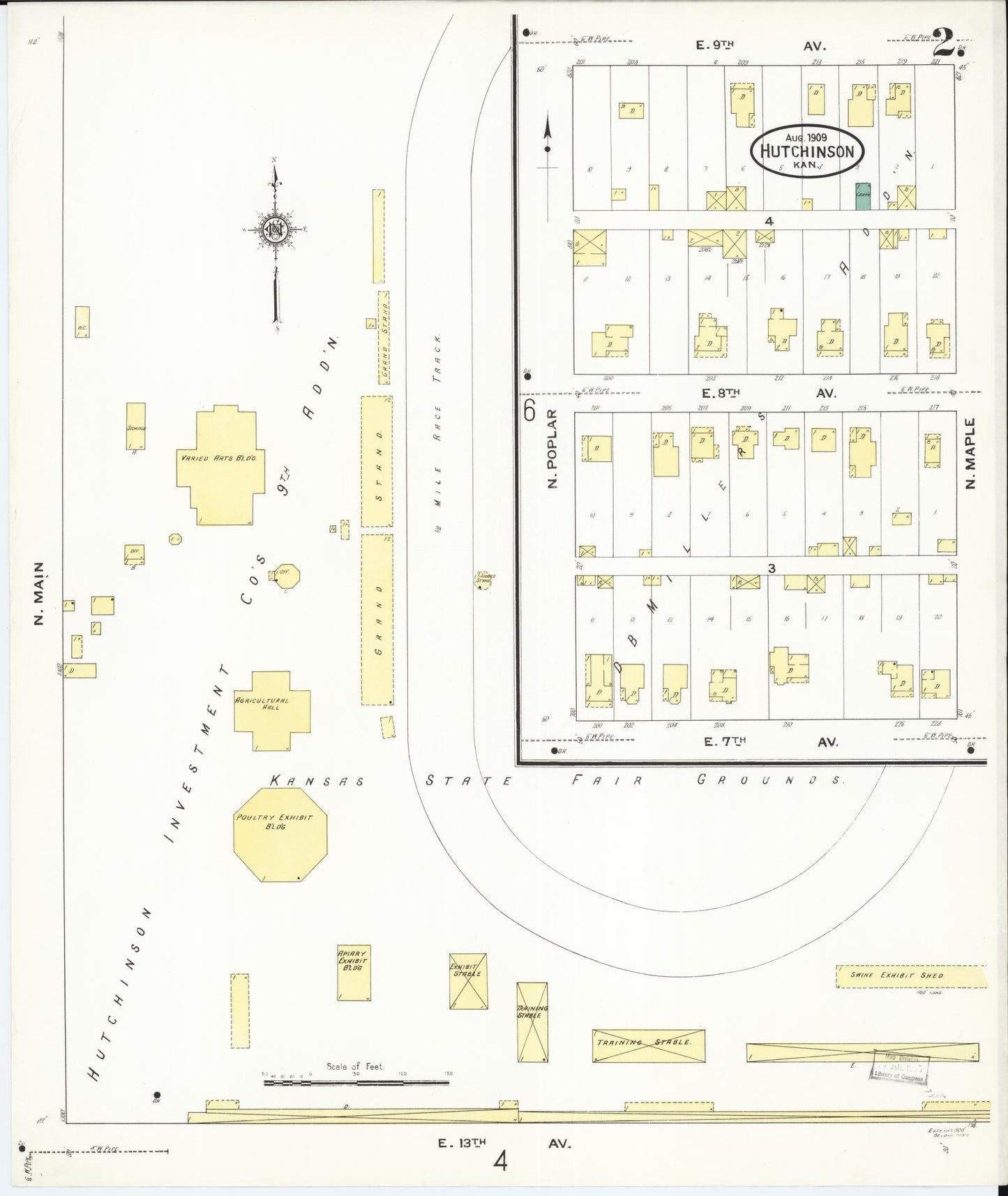 Sanborn Fire Insurance Map from Hutchinson, Reno County, Kansas (1909), Sheet #0002 - Complete Map Set gallery image, historic Sanborn map, vintage wall art, Kansas Kansas