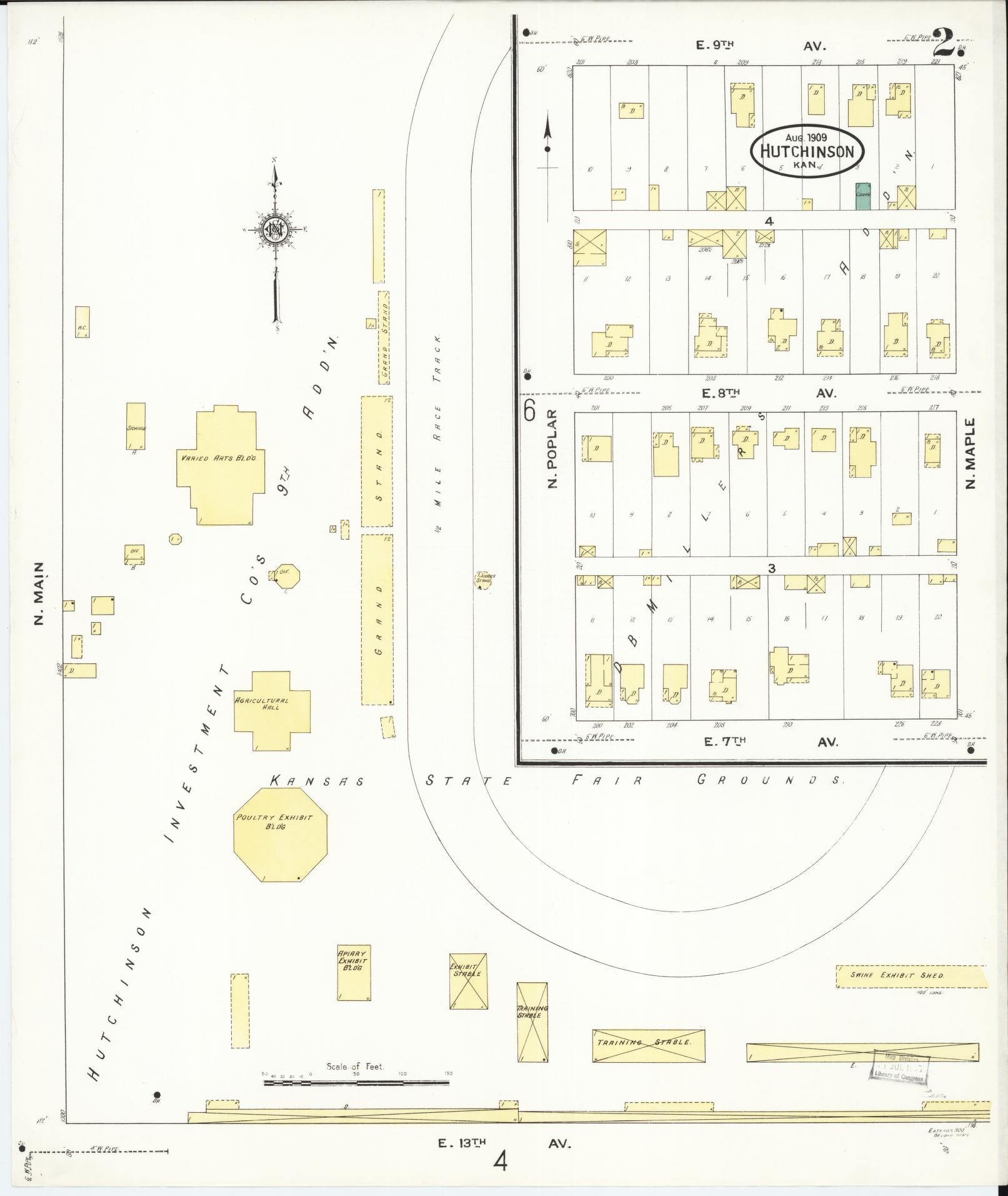 Sanborn Fire Insurance Map from Hutchinson, Reno County, Kansas (1909), Sheet #0002 - Complete Map Set gallery image, historic Sanborn map, vintage wall art, Kansas Kansas