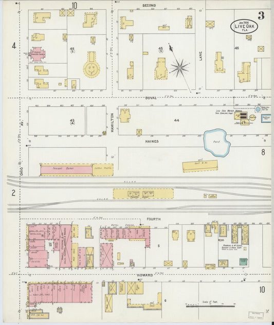 Sanborn Fire Insurance Map from Live Oak, Suwanee County, Florida (1906), Sheet #0003 - Historic Sanborn Fire Insurance Map Print, vintage old map wall art, antique decor, genealogy gift, Florida Florida map