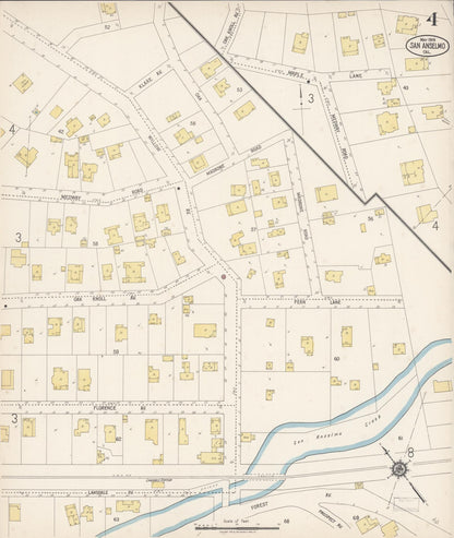 Sanborn Fire Insurance Map from San Anselmo, Marin County, California (1919), Sheet #0004 - Complete Map Set gallery image, historic Sanborn map, vintage wall art, California California