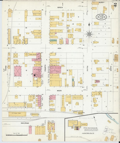 Sanborn Fire Insurance Map from Aitkin, Aitkin County, Minnesota (1908), Sheet #0002 - Complete Map Set gallery image, historic Sanborn map, vintage wall art, Minnesota Minnesota