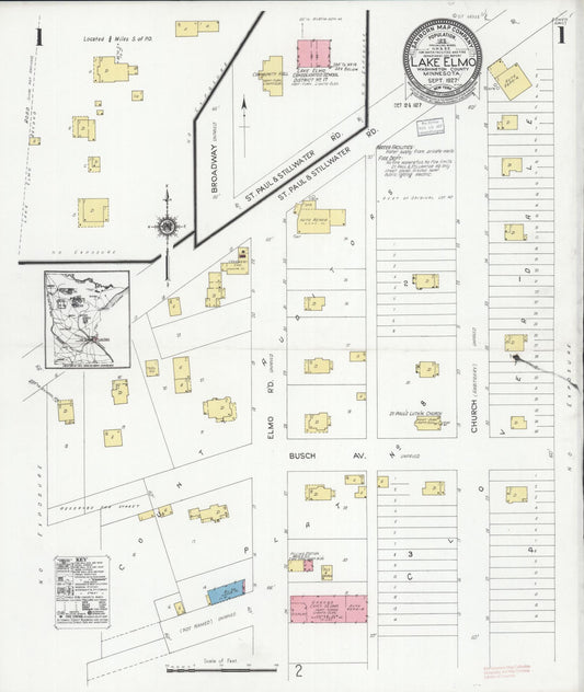 Sanborn Fire Insurance Map from Lake Elmo, Washington County, Minnesota (1927), Sheet #0001 - Historic Sanborn Fire Insurance Map Print, vintage old map wall art, antique decor, genealogy gift, Minnesota Minnesota map