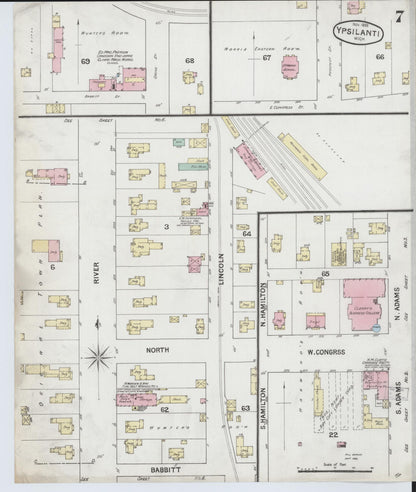 Sanborn Fire Insurance Map from Ypsilanti, Washtenaw County, Michigan (1888), Sheet #0007 - Historic Sanborn Fire Insurance Map Print, vintage old map wall art, antique decor, genealogy gift, Michigan Michigan map