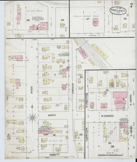 Sanborn Fire Insurance Map from Ypsilanti, Washtenaw County, Michigan (1888), Sheet #0007 - Historic Sanborn Fire Insurance Map Print, vintage old map wall art, antique decor, genealogy gift, Michigan Michigan map