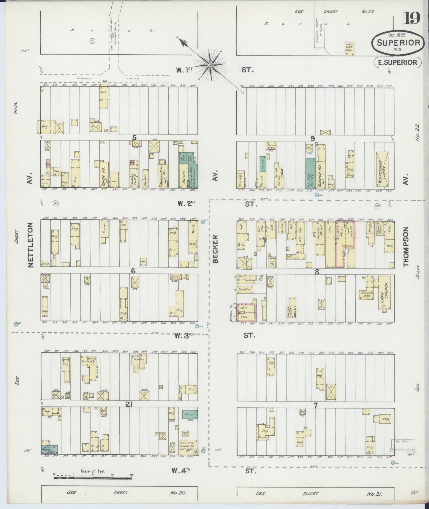 Sanborn Fire Insurance Map from Superior, Douglas County, Wisconsin (1889), Sheet #0019 - Complete Map Set gallery image, historic Sanborn map, vintage wall art, Wisconsin Wisconsin