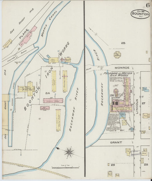Sanborn Fire Insurance Map from Boonton, Morris County, New Jersey (1886), Sheet #0006 - Historic Sanborn Fire Insurance Map Print, vintage old map wall art, antique decor, genealogy gift, New Jersey New Jersey map