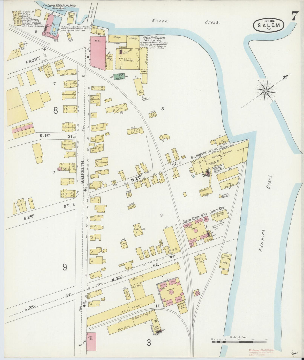 Sanborn Fire Insurance Map from Salem, Salem County, New Jersey (1896), Sheet #0007 - Complete Map Set gallery image, historic Sanborn map, vintage wall art, New Jersey New Jersey