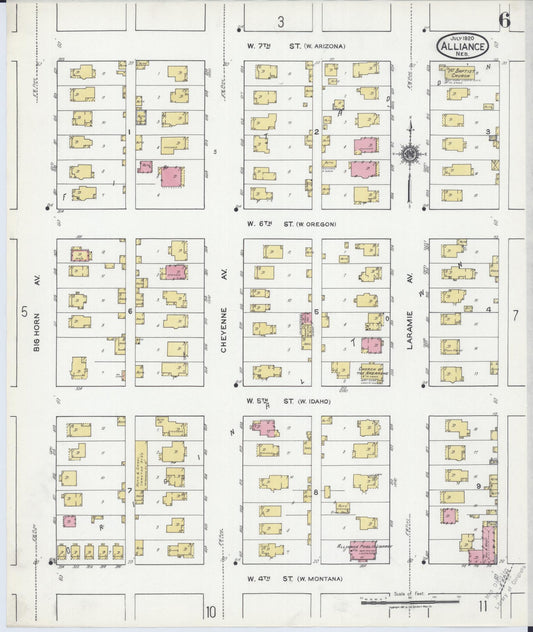Sanborn Fire Insurance Map from Alliance, Box Butte County, Nebraska (1920), Sheet #0006 - Historic Sanborn Fire Insurance Map Print, vintage old map wall art, antique decor, genealogy gift, Nebraska Nebraska map