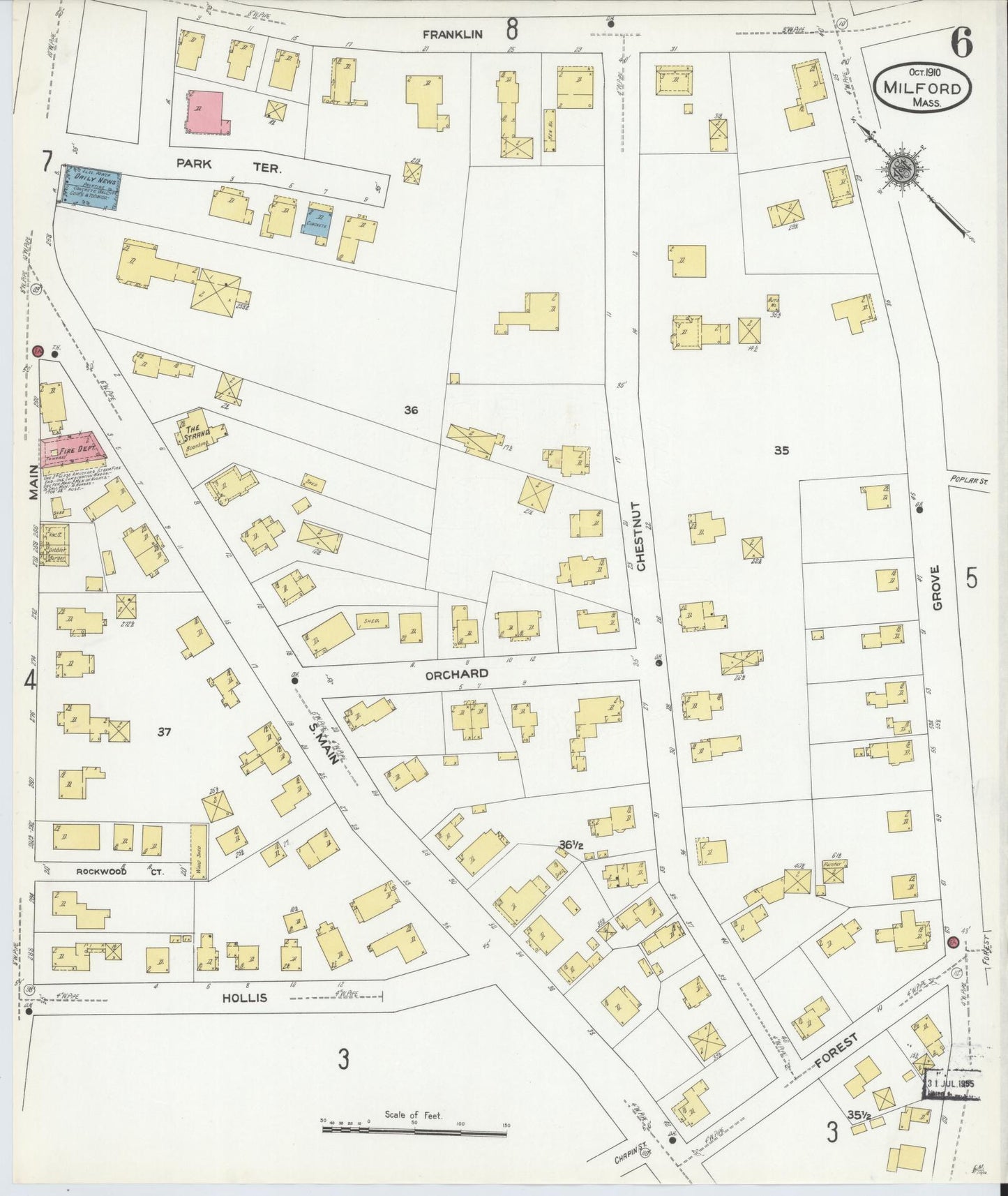 Sanborn Fire Insurance Map from Milford, Worcester County, Massachusetts (1910), Sheet #0006 - Complete Map Set gallery image, historic Sanborn map, vintage wall art, Massachusetts Massachusetts