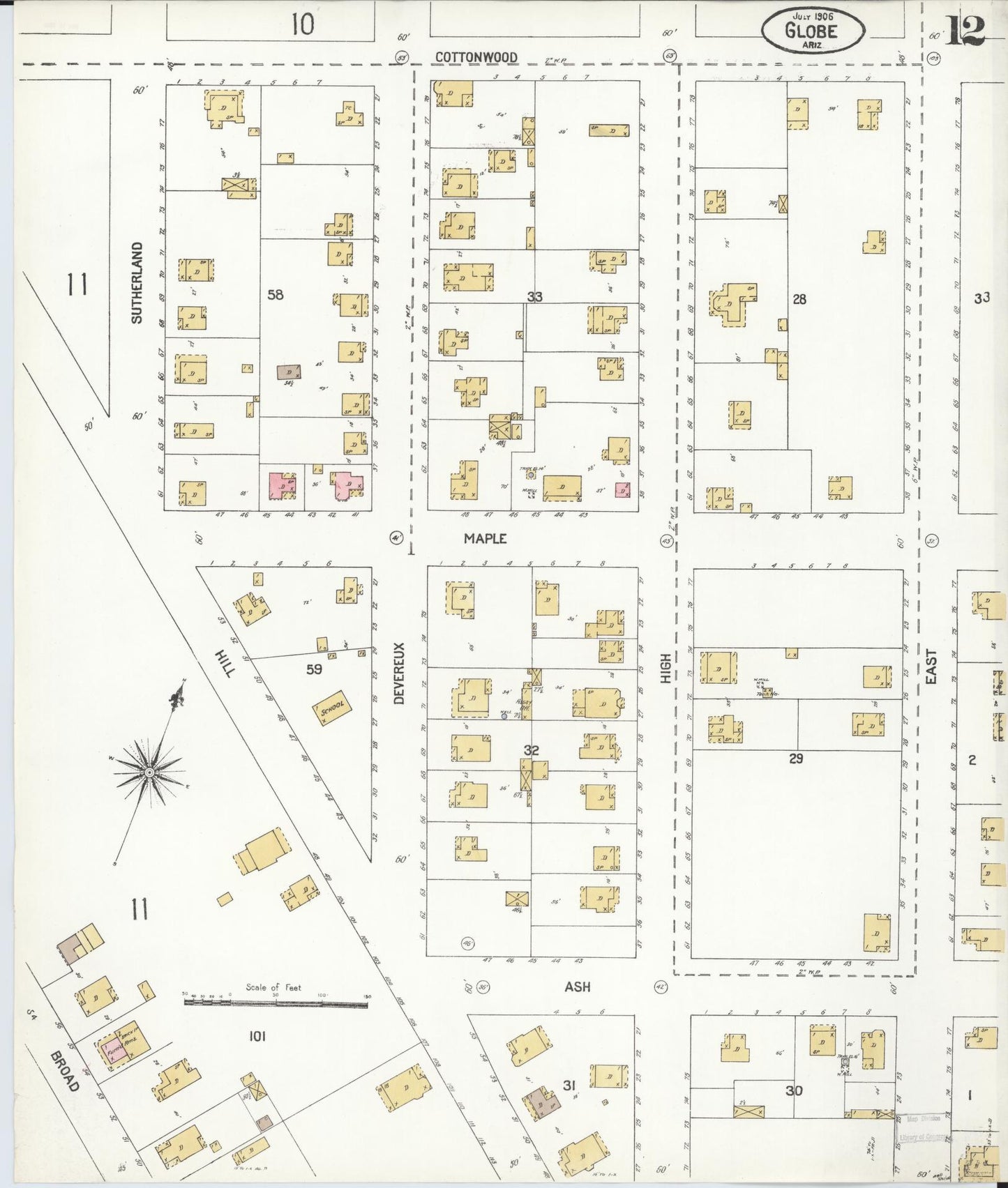 Sanborn Fire Insurance Map from Globe, Gila County, Arizona (1906), Sheet #0012 - Historic Sanborn Fire Insurance Map Print, vintage old map wall art, antique decor, genealogy gift, Arizona Arizona map