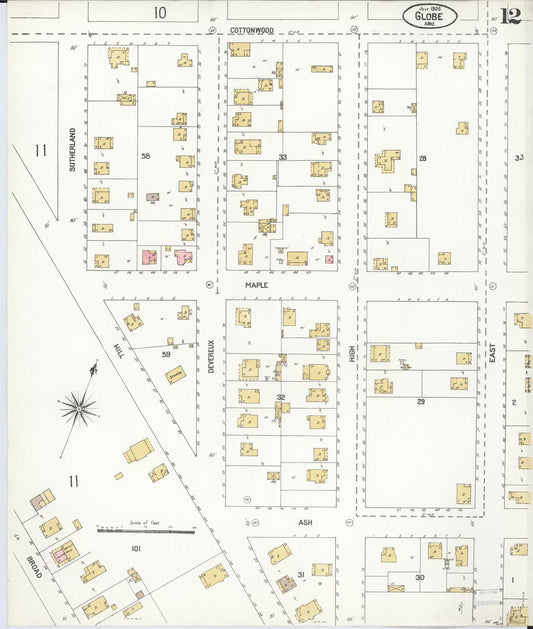 Sanborn Fire Insurance Map from Globe, Gila County, Arizona (1906), Sheet #0012 - Historic Sanborn Fire Insurance Map Print, vintage old map wall art, antique decor, genealogy gift, Arizona Arizona map