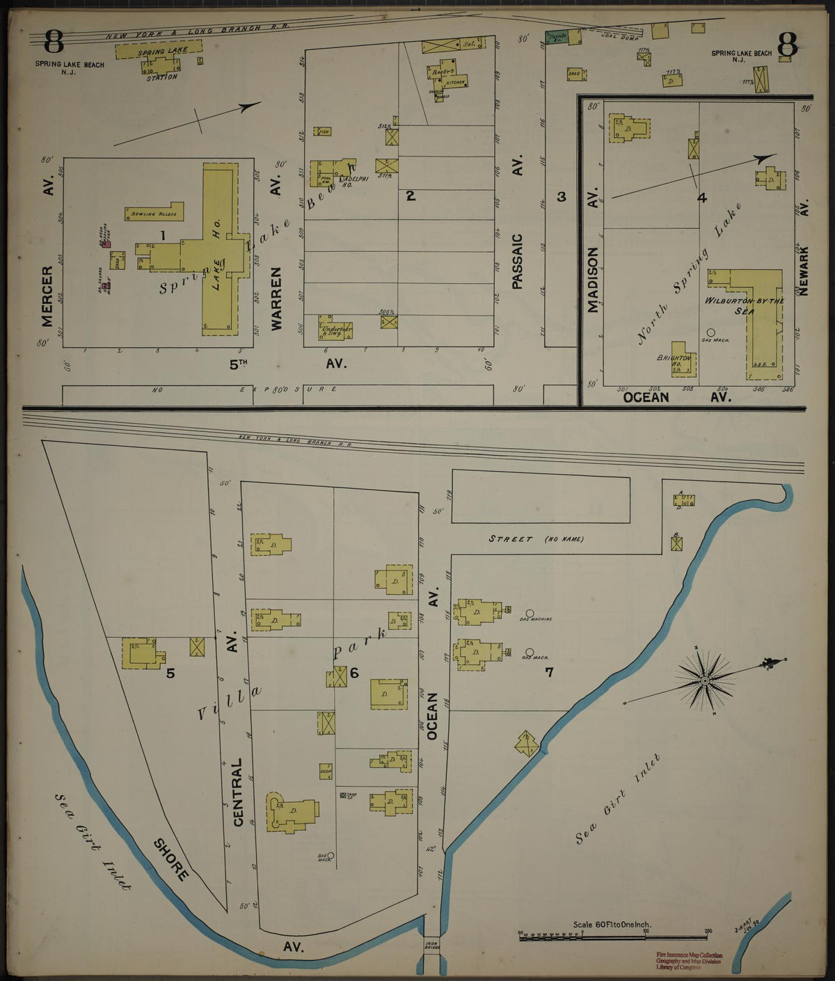 Sanborn Fire Insurance Map from New Jersey Coast, New Jersey Coast, New Jersey (1890), Sheet #0008 - Complete Map Set gallery image, historic Sanborn map, vintage wall art, New Jersey Coast New Jersey