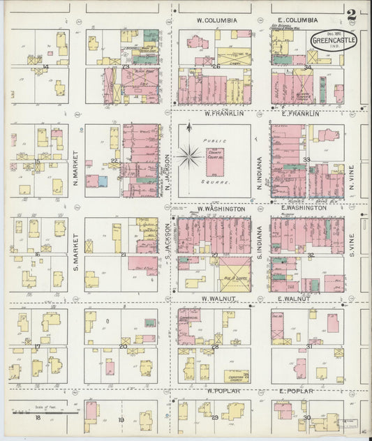 Sanborn Fire Insurance Map from Greencastle, Putnam County, Indiana (1892), Sheet #0002 - Historic Sanborn Fire Insurance Map Print, vintage old map wall art, antique decor, genealogy gift, Indiana Indiana map